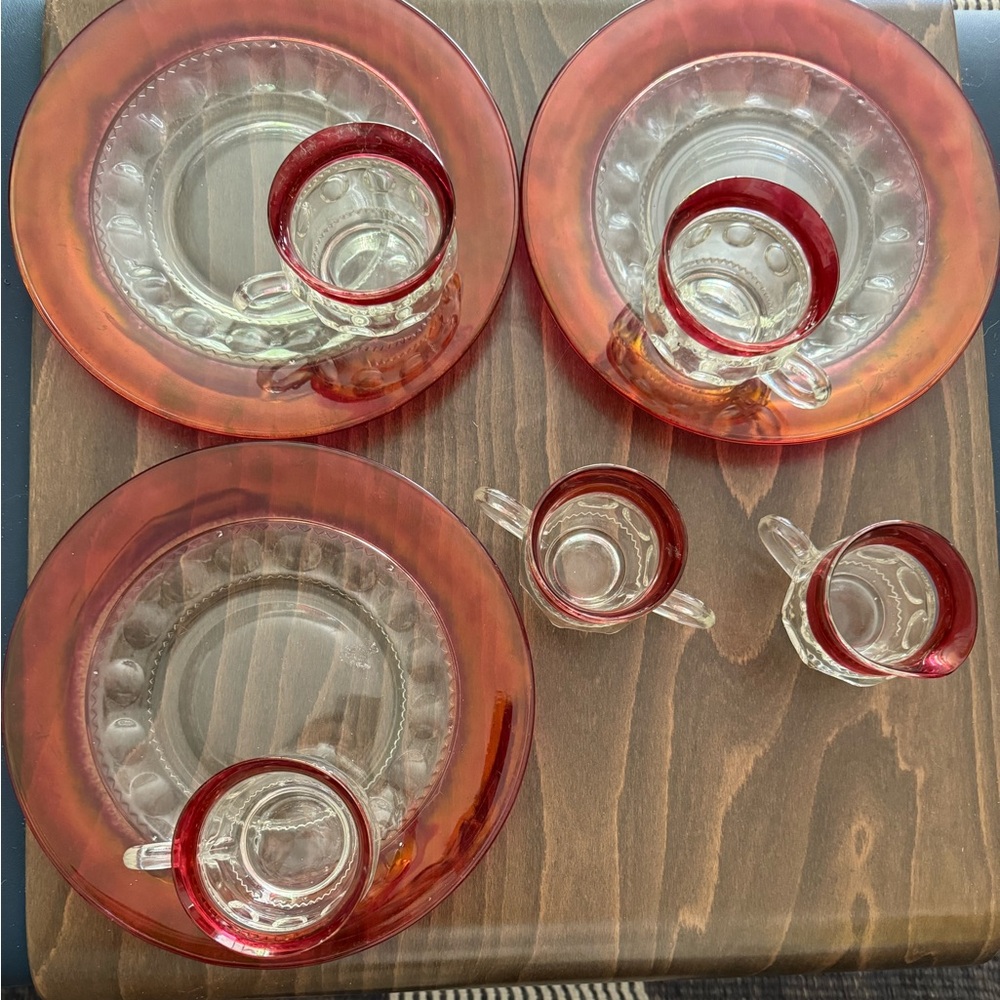 Indiana  Tiffin Glass Company- Kings Crown Cranberry stained